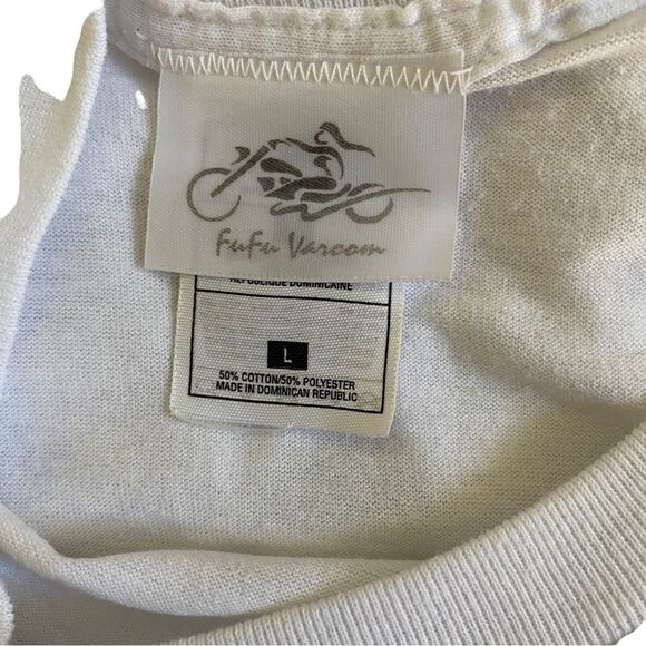 VTG Women's Fu Fu Varoom Motorcycle White Tee Shirt Size Large - Picture 4 of 6